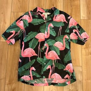 H&M Flamingo Short Sleeve Button Down